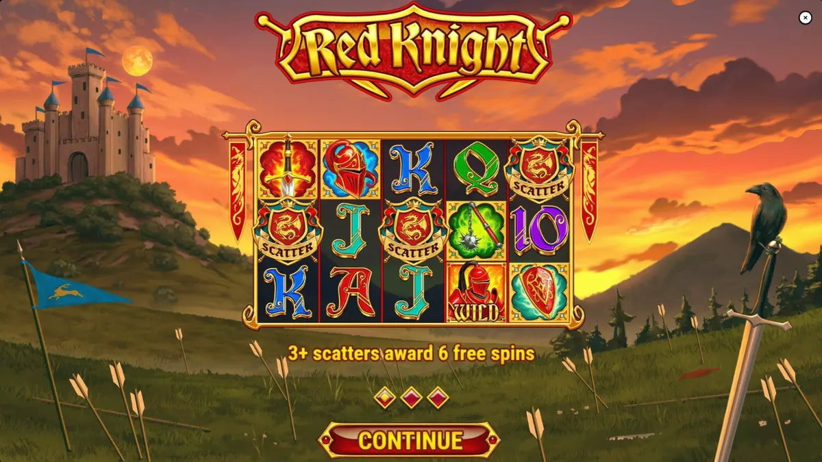 Interface do slot Red Knight com elementos medievais e fogo